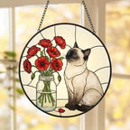 Custom Himalayan cat & Red Poppies Glass Suncatcher:  Gift for Cat Lovers - image 2