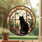 Custom Black Cat And Book Glass Suncatcher , Book Window Decor, Cat Lover Gift, Book Lover Gift