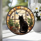 Custom Black Cat And Book Glass Suncatcher , Book Window Decor, Cat Lover Gift, Book Lover Gift - image 2