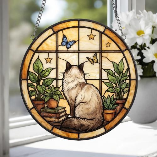 Custom Ragdoll Cat And Book Glass Suncatcher , Book Window Decor, Cat Lover Gift, Book Lover Gift - image 3