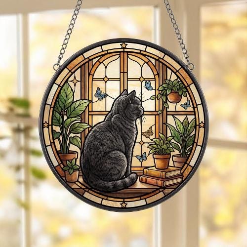 Custom British Shorthair Cat And Book Glass Suncatcher , Book Window Decor, Cat Lover Gift, Book Lover Gift - image 5