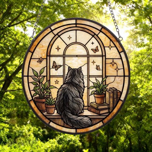 Custom Persian  Cat And Book Glass Suncatcher , Book Window Decor, Cat Lover Gift, Book Lover Gift - image 4
