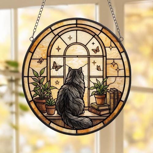 Custom Persian  Cat And Book Glass Suncatcher , Book Window Decor, Cat Lover Gift, Book Lover Gift - image 5
