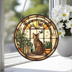 Custom Bengal  Cat And Book Glass Suncatcher , Book Window Decor, Cat Lover Gift, Book Lover Gift