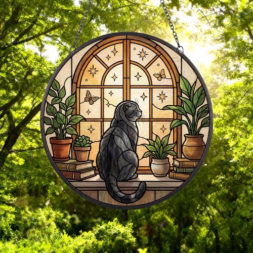 Custom Scottish Fold Cat And Book Glass Suncatcher , Book Window Decor, Cat Lover Gift, Book Lover Gift - image 5