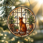 Custom Abyssinian Cat And Book Glass Suncatcher , Book Window Decor, Cat Lover Gift, Book Lover Gift - image 2