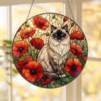 Custom Ragdoll Cat Suncatcher: Glass Panel Decor Floral Poppy Botanical Hanging , Cat Lover Gift - image 5