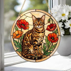 Custom Bengal Cat Suncatcher: Glass Panel Decor Floral Poppy Botanical Hanging , Cat Lover Gift - image 4