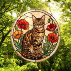 Custom Bengal Cat Suncatcher: Glass Panel Decor Floral Poppy Botanical Hanging , Cat Lover Gift - image 5