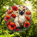 Custom Siamese Cat Suncatcher: Glass Panel Decor Floral Poppy Botanical Hanging , Cat Lover Gift - image 5