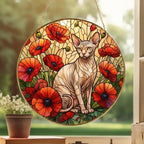 Custom Sphynx Cat Suncatcher: Glass Panel Decor Floral Poppy Botanical Hanging , Cat Lover Gift - image 3