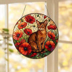 Custom Abyssinian Cat Suncatcher: Glass Panel Decor Floral Poppy Botanical Hanging , Cat Lover Gift