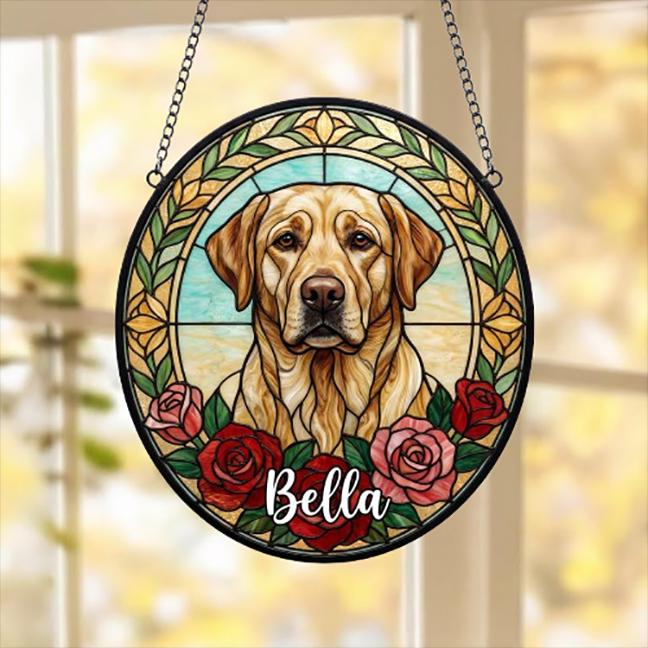 Custom Labrador Retriever Stained Glass Window Hanging, Dog Glass Suncatcher Decor, Stained Glass Window Hanging Decor, Gift For Dog Lover