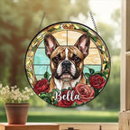Custom French Bulldog Stained Glass Window Hanging, Dog Glass Suncatcher Decor, Stained Glass Window Hanging Decor, Gift For Dog Lover