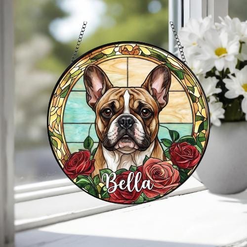Custom French Bulldog Stained Glass Window Hanging, Dog Glass Suncatcher Decor, Stained Glass Window Hanging Decor, Gift For Dog Lover - image 3