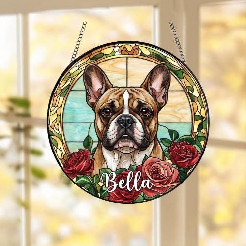 Custom French Bulldog Stained Glass Window Hanging, Dog Glass Suncatcher Decor, Stained Glass Window Hanging Decor, Gift For Dog Lover - image 5