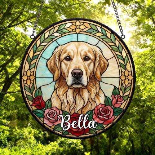 Custom Golden Retriever  Stained Glass Window Hanging, Dog Glass Suncatcher Decor, Stained Glass Window Hanging Decor, Gift For Dog Lover - image 5