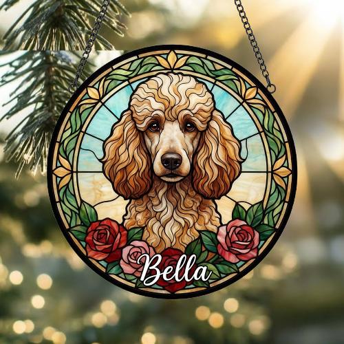 Custom Poodle Stained Glass Window Hanging, Dog Glass Suncatcher Decor, Stained Glass Window Hanging Decor, Gift For Dog Lover - image 2