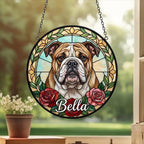 Custom Bulldog  Stained Glass Window Hanging, Dog Glass Suncatcher Decor, Stained Glass Window Hanging Decor, Gift For Dog Lover