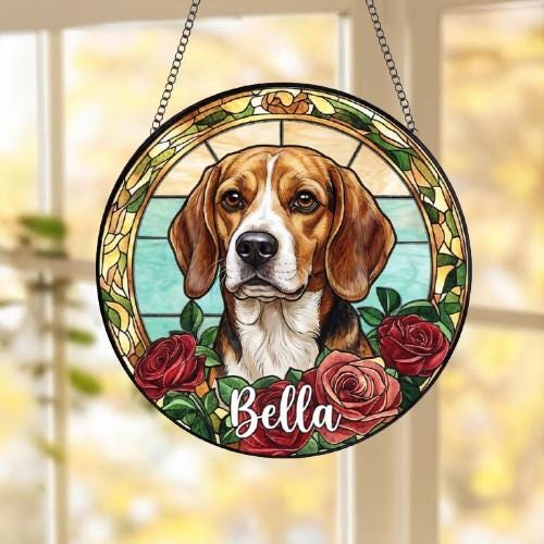 Custom Beagle Stained Glass Window Hanging, Dog Glass Suncatcher Decor, Stained Glass Window Hanging Decor, Gift For Dog Lover - image 5