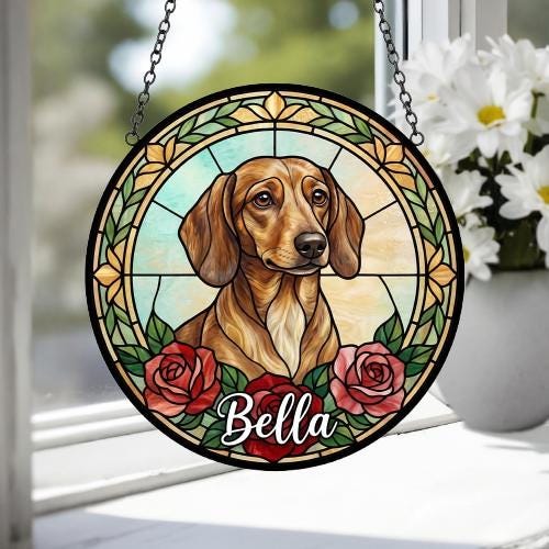 Custom Dachshund Stained Glass Window Hanging, Dog Glass Suncatcher Decor, Stained Glass Window Hanging Decor, Gift For Dog Lover - image 4