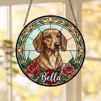 Custom Dachshund Stained Glass Window Hanging, Dog Glass Suncatcher Decor, Stained Glass Window Hanging Decor, Gift For Dog Lover