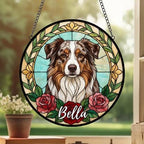 Custom Australian Shepherd Stained Glass Window Hanging, Dog Glass Suncatcher Decor, Stained Glass Window Hanging Decor, Gift For Dog Lover - image 3