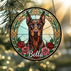 Custom Doberman Pinscher Stained Glass Window Hanging, Dog Glass Suncatcher Decor, Stained Glass Window Hanging Decor, Gift For Dog Lover - image 2