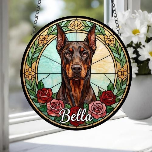 Custom Doberman Pinscher Stained Glass Window Hanging, Dog Glass Suncatcher Decor, Stained Glass Window Hanging Decor, Gift For Dog Lover - image 4