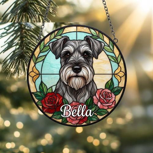 Custom Miniature Schnauzer  Stained Glass Window Hanging, Dog Glass Suncatcher Decor, Stained Glass Window Hanging Decor, Gift For Dog Lover - image 2