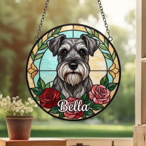 Custom Miniature Schnauzer  Stained Glass Window Hanging, Dog Glass Suncatcher Decor, Stained Glass Window Hanging Decor, Gift For Dog Lover - image 3
