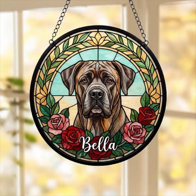 Custom Cane Corso Stained Glass Window Hanging, Dog Glass Suncatcher Decor, Stained Glass Window Hanging Decor, Gift For Dog Lover