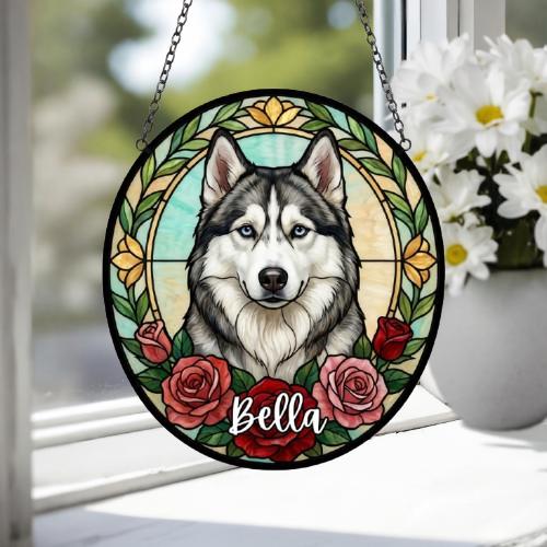 Custom Siberian Husky Stained Glass Window Hanging, Dog Glass Suncatcher Decor, Stained Glass Window Hanging Decor, Gift For Dog Lover - image 4