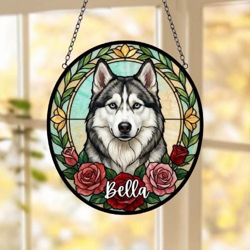 Custom Siberian Husky Stained Glass Window Hanging, Dog Glass Suncatcher Decor, Stained Glass Window Hanging Decor, Gift For Dog Lover - image 5
