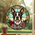 Custom Boston Terrier  Stained Glass Window Hanging, Dog Glass Suncatcher Decor, Stained Glass Window Hanging Decor, Gift For Dog Lover