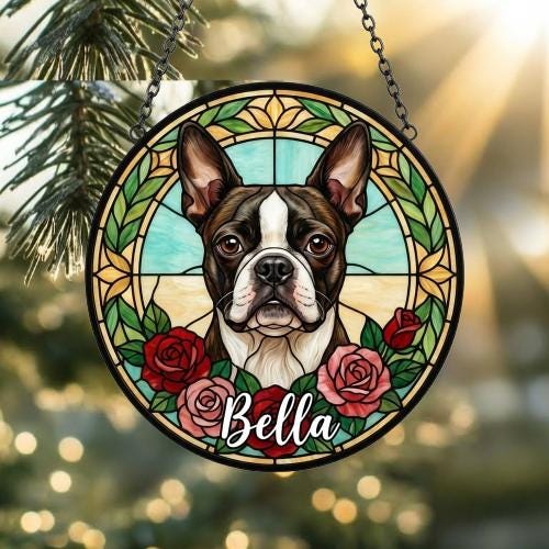 Custom Boston Terrier  Stained Glass Window Hanging, Dog Glass Suncatcher Decor, Stained Glass Window Hanging Decor, Gift For Dog Lover - image 2