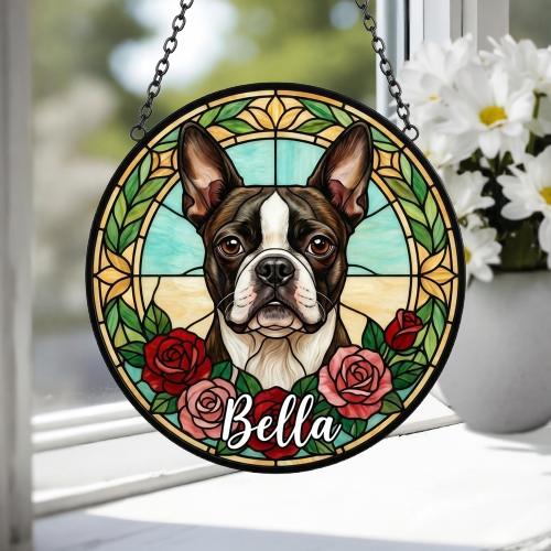 Custom Boston Terrier  Stained Glass Window Hanging, Dog Glass Suncatcher Decor, Stained Glass Window Hanging Decor, Gift For Dog Lover - image 3