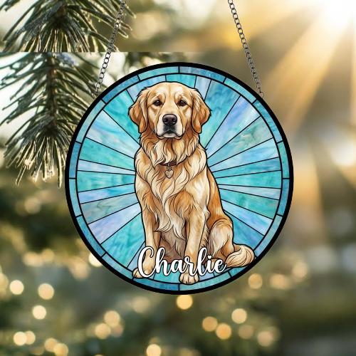 Custom Golden Retriever Window Hanging Suncatcher, Dog Name Suncatcher Decor, Stained Glass Window Hanging Decoration, Gift For Dog Lover - image 2