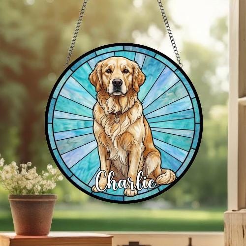 Custom Golden Retriever Window Hanging Suncatcher, Dog Name Suncatcher Decor, Stained Glass Window Hanging Decoration, Gift For Dog Lover - image 3