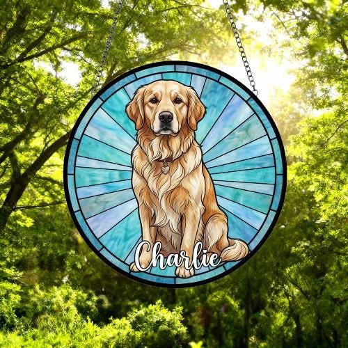 Custom Golden Retriever Window Hanging Suncatcher, Dog Name Suncatcher Decor, Stained Glass Window Hanging Decoration, Gift For Dog Lover - image 5