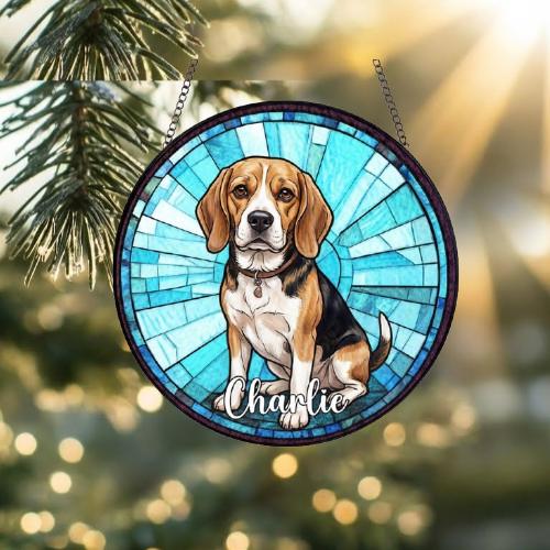 Custom Beagle  Window Hanging Suncatcher, Dog Name Suncatcher Decor, Stained Glass Window Hanging Decoration, Gift For Dog Lover - image 2