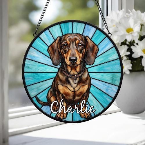 Custom Dachshund Window Hanging Suncatcher, Dog Name Suncatcher Decor, Stained Glass Window Hanging Decoration, Gift For Dog Lover - image 4