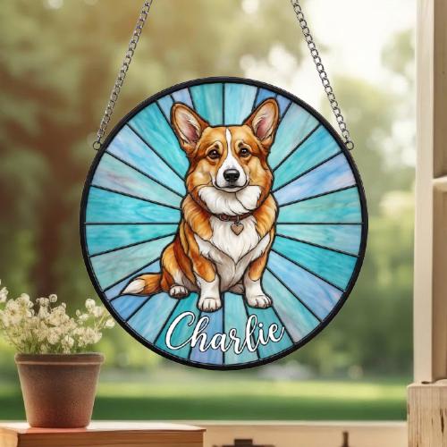 Custom Corgi  Window Hanging Suncatcher, Dog Name Suncatcher Decor, Stained Glass Window Hanging Decoration, Gift For Dog Lover - image 3