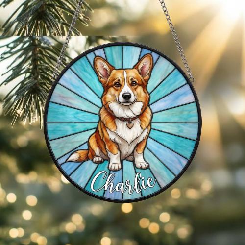 Custom Corgi  Window Hanging Suncatcher, Dog Name Suncatcher Decor, Stained Glass Window Hanging Decoration, Gift For Dog Lover - image 2