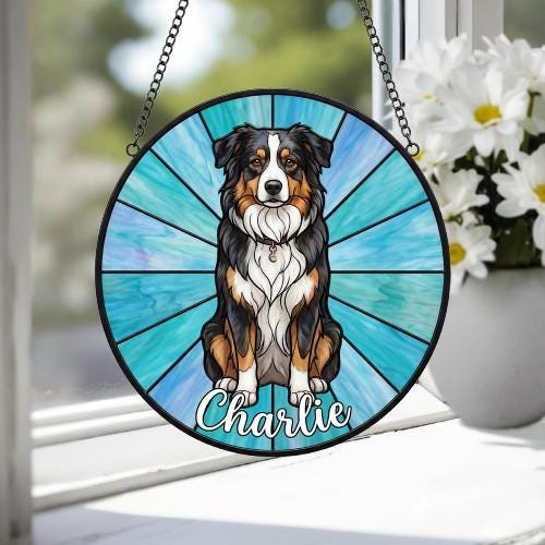 Custom Australian Shepherd Window Hanging Suncatcher, Dog Name Suncatcher Decor, Stained Glass Window Hanging Decoration, Gift For Dog Lover - image 4