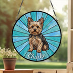 Custom Yorkshire Terrier Window Hanging Suncatcher, Dog Name Suncatcher Decor, Stained Glass Window Hanging Decoration, Gift For Dog Lover