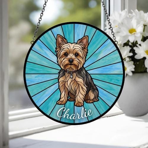 Custom Yorkshire Terrier Window Hanging Suncatcher, Dog Name Suncatcher Decor, Stained Glass Window Hanging Decoration, Gift For Dog Lover - image 3