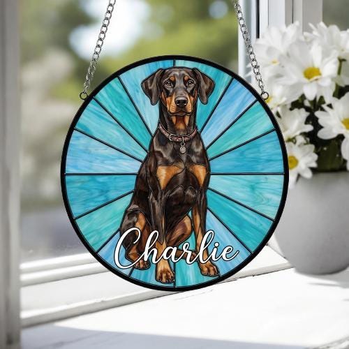 Custom Doberman Pinscher Window Hanging Suncatcher, Dog Name Suncatcher Decor, Stained Glass Window Hanging Decoration, Gift For Dog Lover - image 4