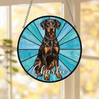 Custom Doberman Pinscher Window Hanging Suncatcher, Dog Name Suncatcher Decor, Stained Glass Window Hanging Decoration, Gift For Dog Lover
