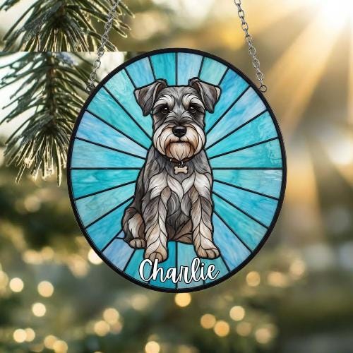 Custom Miniature Schnauzer Window Hanging Suncatcher, Dog Name Suncatcher Decor, Stained Glass Window Hanging Decoration, Gift For Dog Lover - image 2